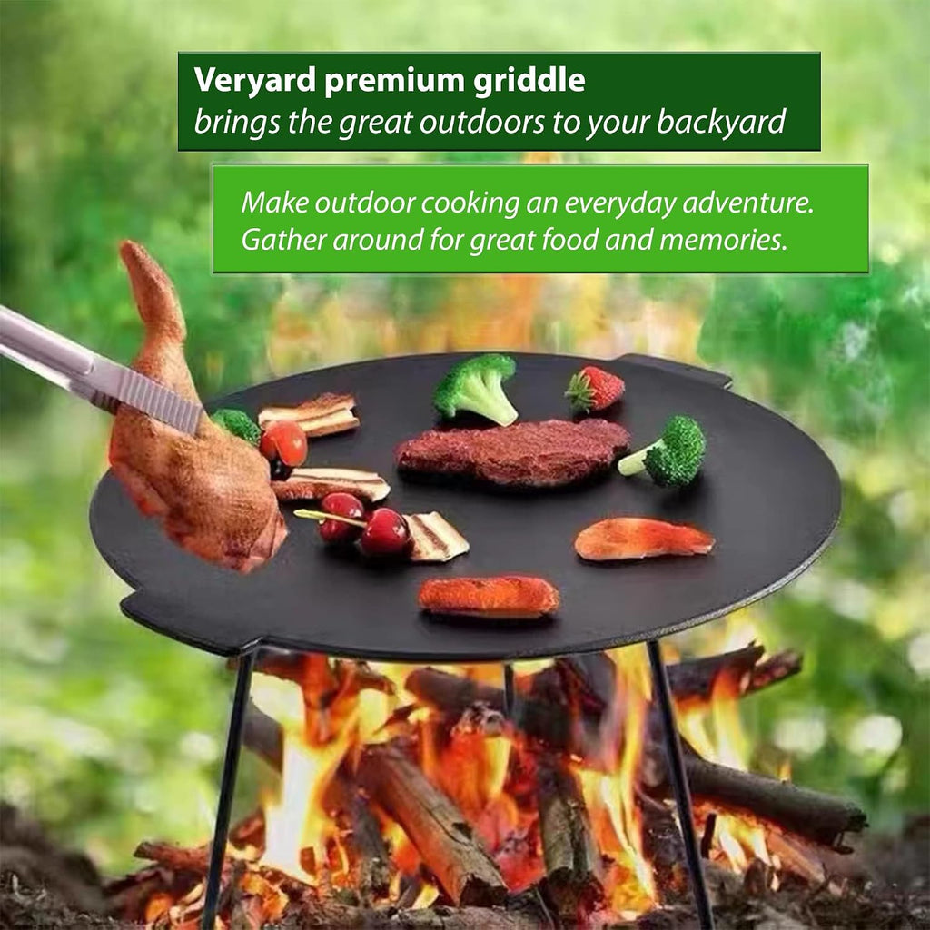BBQ Grill Pan,Iron Campfire Griddle, Smokeless Durable Heat Resistant Cast Iron Round BBQ Griddle for Indoor and Outdoor Camping and Barbecue Parties