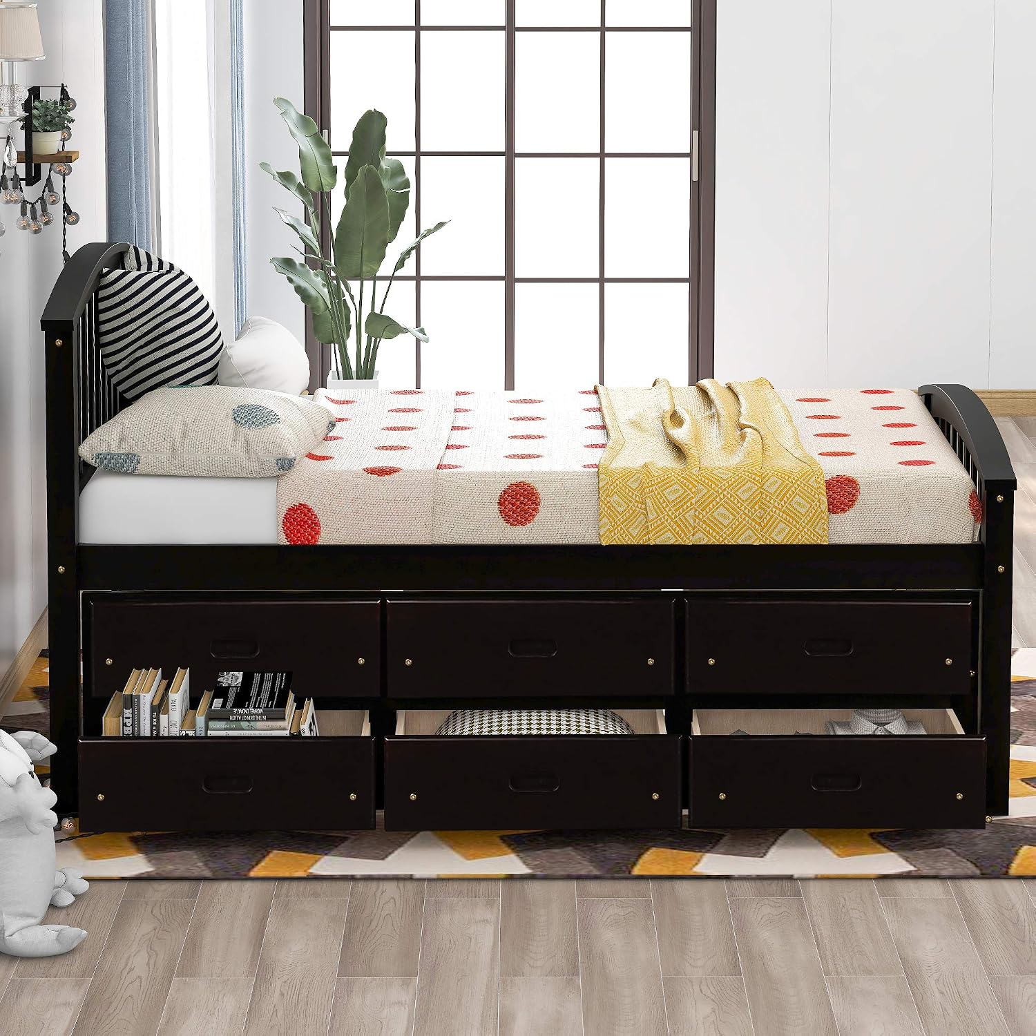 Merax Twin Size Platform Storage Bed Solid Wood Bed with 6 Drawers