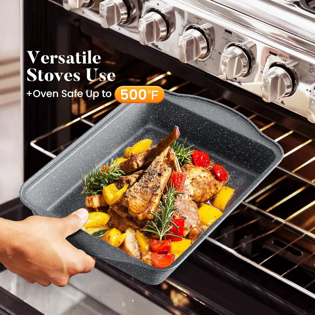 Kitchen Academy Granite Pots and Pans Set Non Stick - 17 Piece Nonstick Cookware Set, Induction Gray Cooking Pans Set, PFOA & PFOS Free.