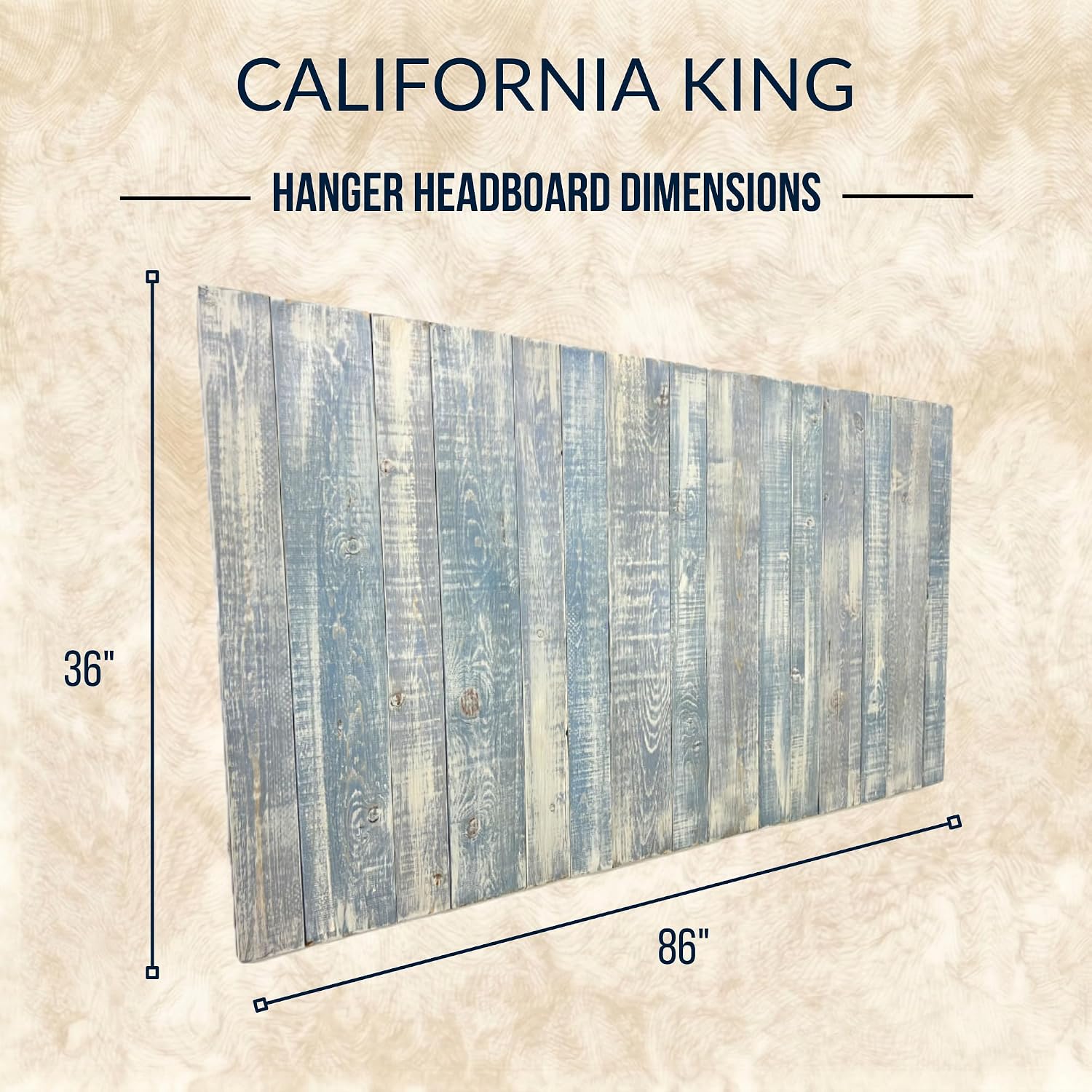Barn Walls California King Wood Headboard - Blue Powderwash Farmhouse Design - Wall Mounted Floating Headboard for California King Bed - Handcrafted Solid Wood - Easy No-Drill Installation