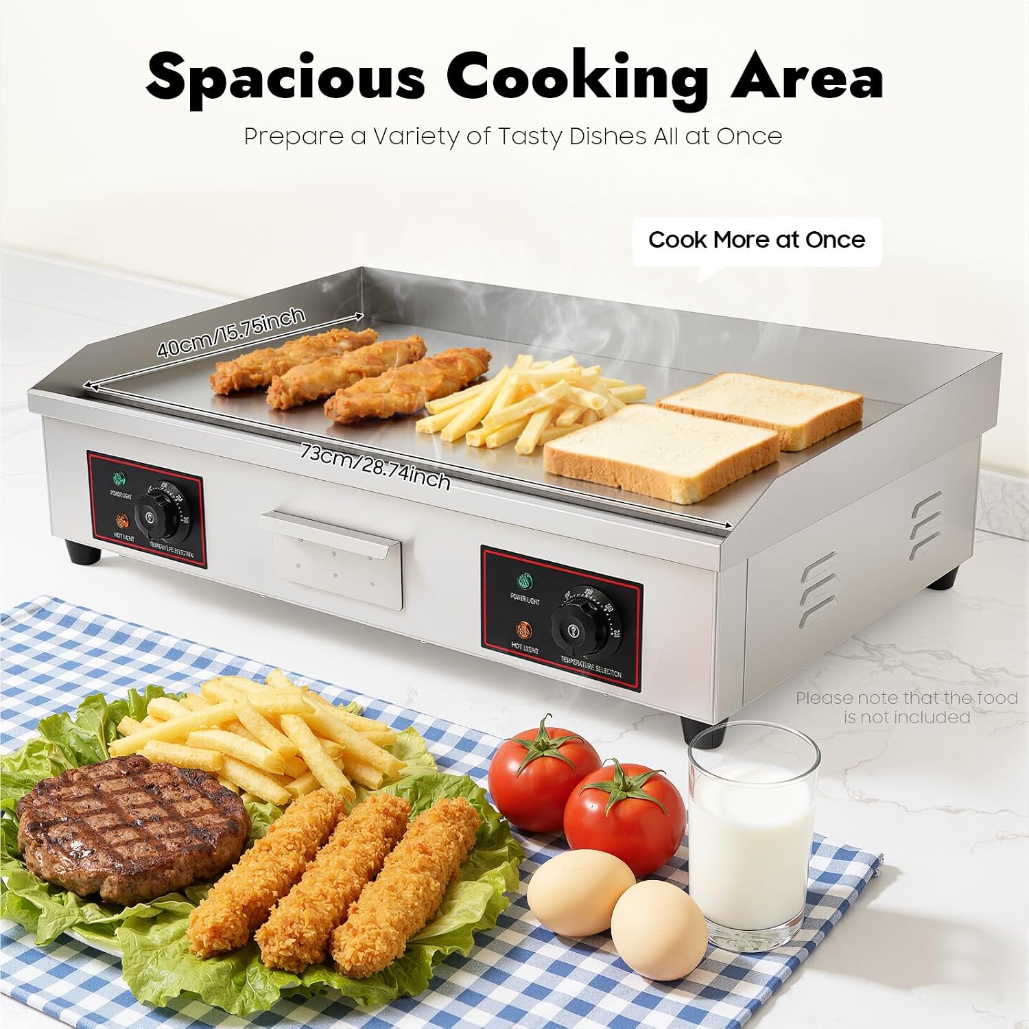 30' Commercial Electric Griddle, 3000W 110V Countertop Flat Top Griddle Non-Stick Stainless Steel Teppanyaki Grill with Adjustable Temperature Control 122°F-572°F for Home Restaurant (NO PLUG)