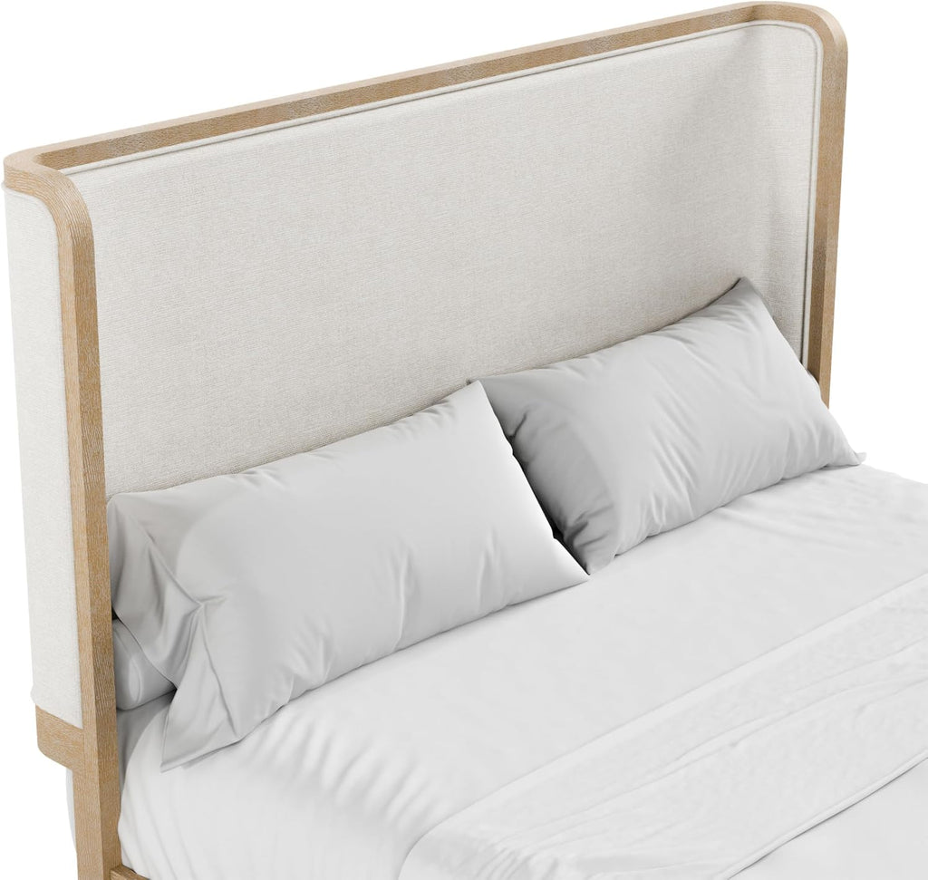 Furniture of America Saries Transitional Solid Wood 6-Piece Queen Panel Bedroom Set with USB Ports, Shelter Padded Headboard, Soft Curved Edges, Box Spring Needed, Natural Oak