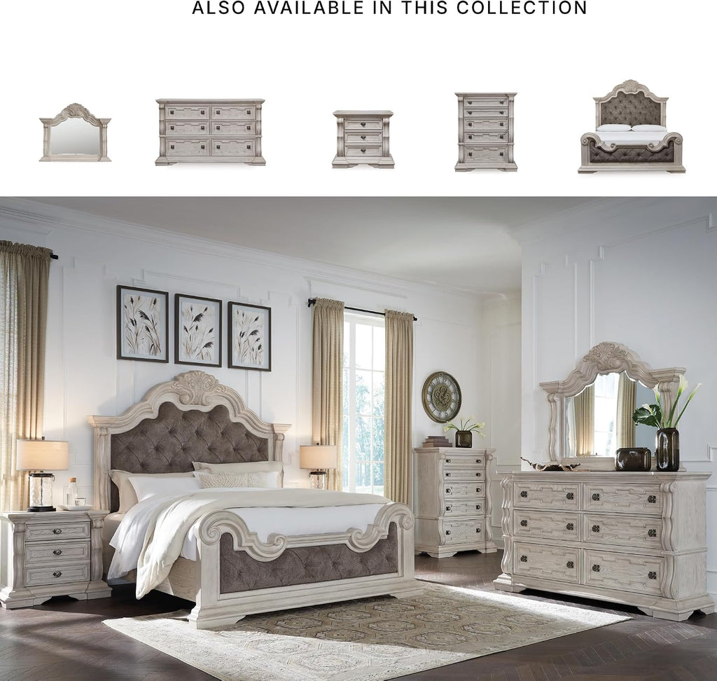 Signature Design by Ashley Andonhall Traditional Upholstered Panel Bed with Tufted Design, Foundation or Box Spring Needed, King, Beige