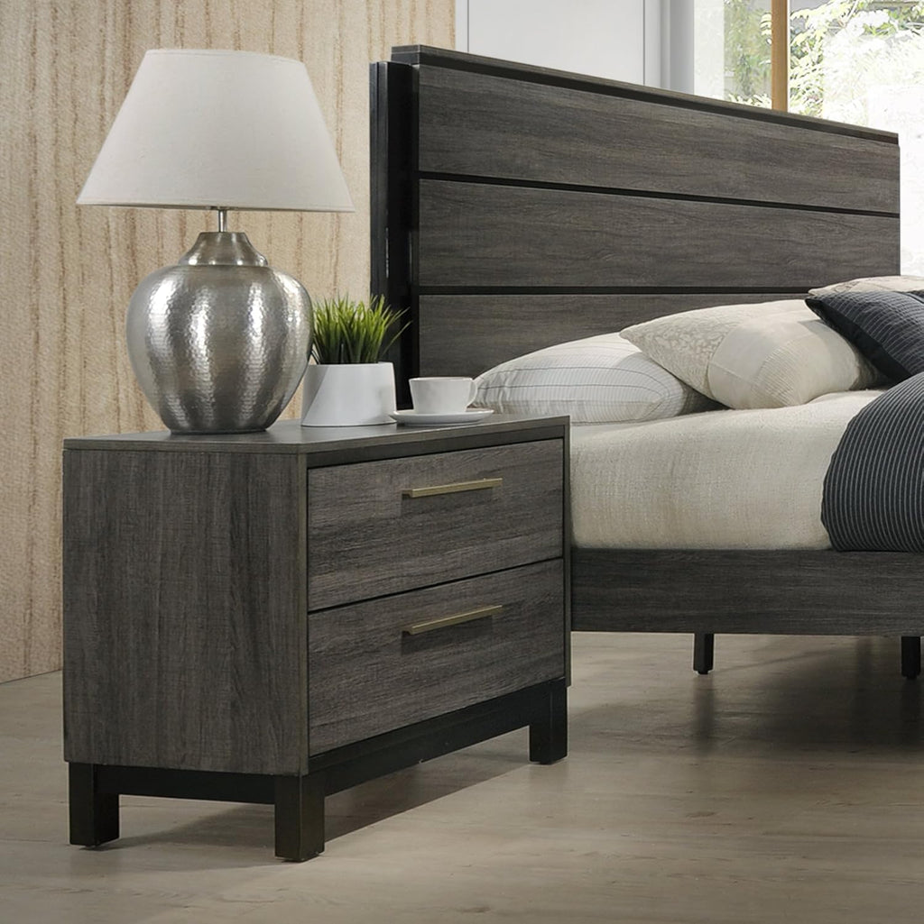 Roundhill Furniture Ioana Antique Grey Finish 3-Piece Wood Bed Room Set, Queen Size Bed and Two Nightstands