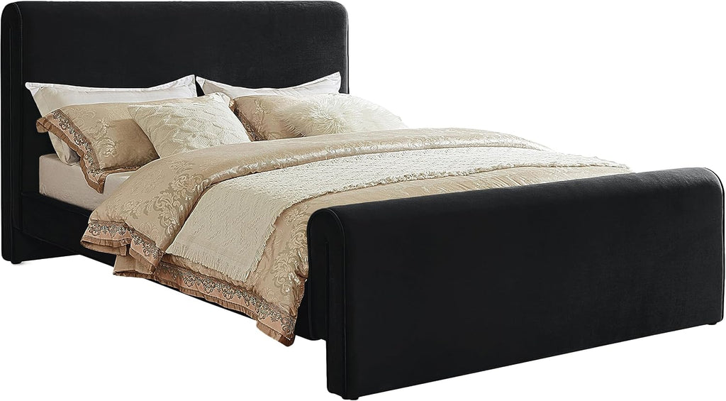 Meridian Furniture SloanBlack-K Sloan Collection Modern | Contemporary Velvet Upholstered King Bed with Rich Soft Black Velvet, Curved Headboard and Footboard, 82' W x 96' D x 45' H, Black, King