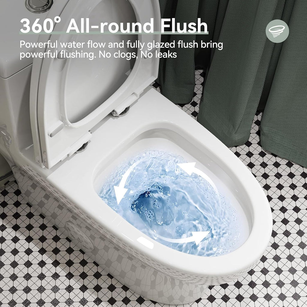 HOROW HR-ST076WD Dual Flush Elongated Toilet with Soft Close Seat, High-Efficiency Supply, Standard Bathroom Toilet 12' Rough-In, White Finish
