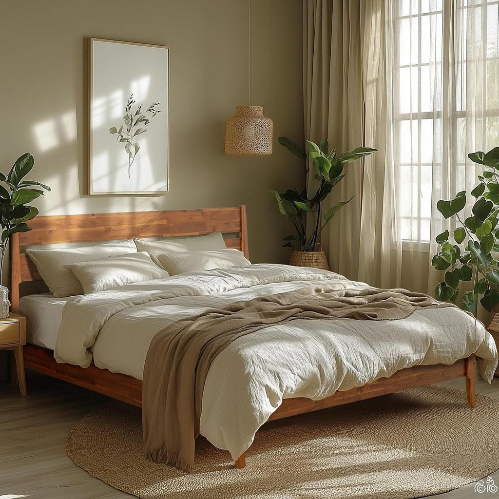 Acacia Callisto King Bed Frame with Headboard Solid Wood Platform Bed, 800 lbs Capacity Bed Frame, Contemporary Signature Wood Bed Compatible with All Mattress Types, Walnut Finish