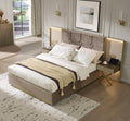 Luxurious Queen Platform Bed Frame with Metal Frame Headboard, Modern Velvet Upholstered Platform Bed with 2 Built-in Wall Lamps and Bedside Table for Bedroom Guestroom, Coffee