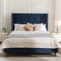 Upholstered Bed Frame, 54' Tall Headboard Wingback Upholstered Platform Bed Frame for Kids Teens Adults Bedroom Strong Wood Slats Support/No Box Spring Needed (Blue, King)