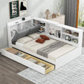 Harper & Bright Designs Twin Size Daybed with 2 Storage Drawers and Bookcase,Wood L Shaped Twin Platform Bed Frame with Shelves, Twin Sofa Bed Frame with Slats Support, No Box Spring Needed, White