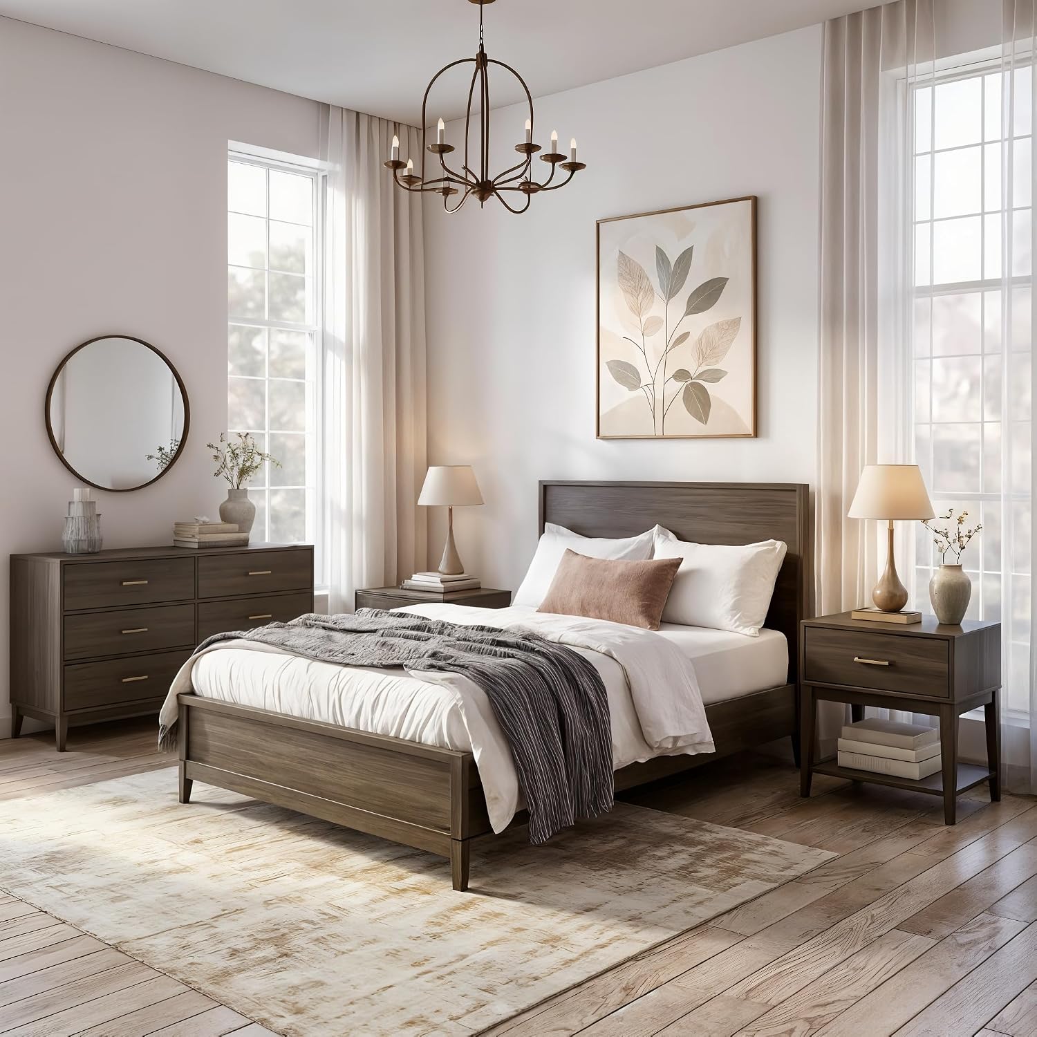 Plank+Beam Contempo Solid Wood Full Bed Frame with Panel Headboard, Modern Platform Bed with Wood Slat Support, No Box Spring Needed, Clay