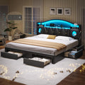 King Size Bed Frame,Platform Bed Frame King Size with 6 Storage Drawers & Headboard, King Bed with LED Lights&Charging Station,Sturdy Metal Slats,Noise-Free,No Box Spring Needed,Easy Assembly,PU Black
