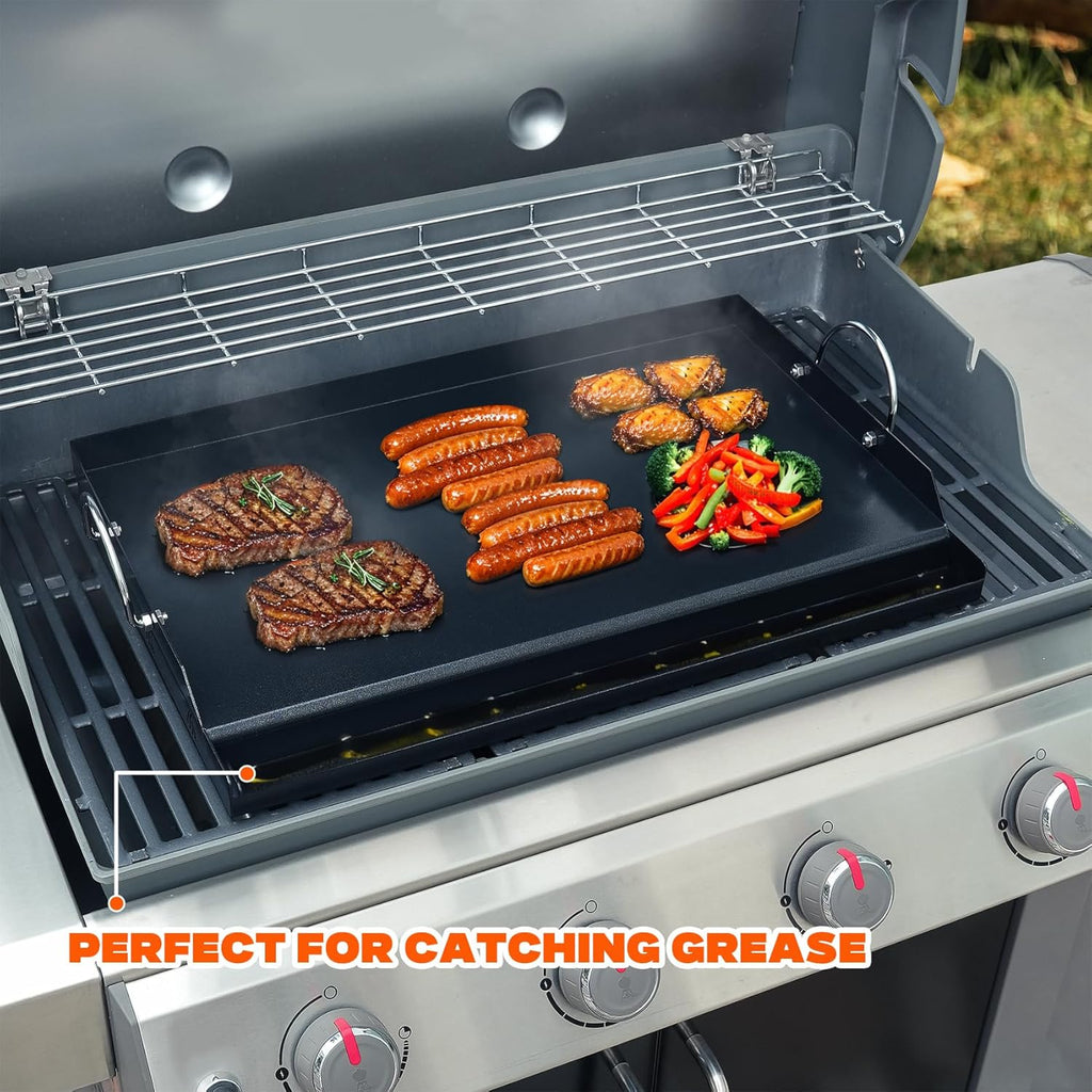 onlyfire Universal BBQ Griddle for Charcoal/Gas Grills, Ceramic Coated Non-Stick Flat Top Griddle with Handles for Outdoor Cooking, 25' x 16'