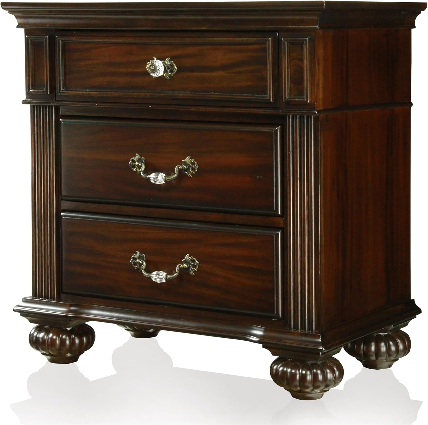 Furniture of America FOA Damos 2pc Dark Walnut Solid Wood Bedroom Set - King + Nightstand