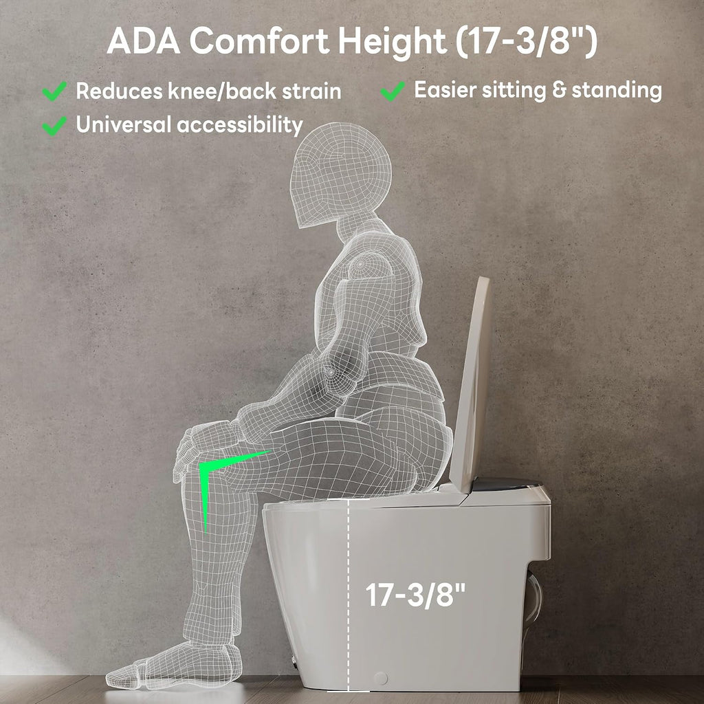 CASTA DIVA CD-W10V Non-electric Elongated Smart Toilet with Bidet, Map Flush 1000 Grams,ADA Comfort Height,Built-in Air Pressure-Assisted System for Power Flush,Soft Open and Close, 1.0GPF