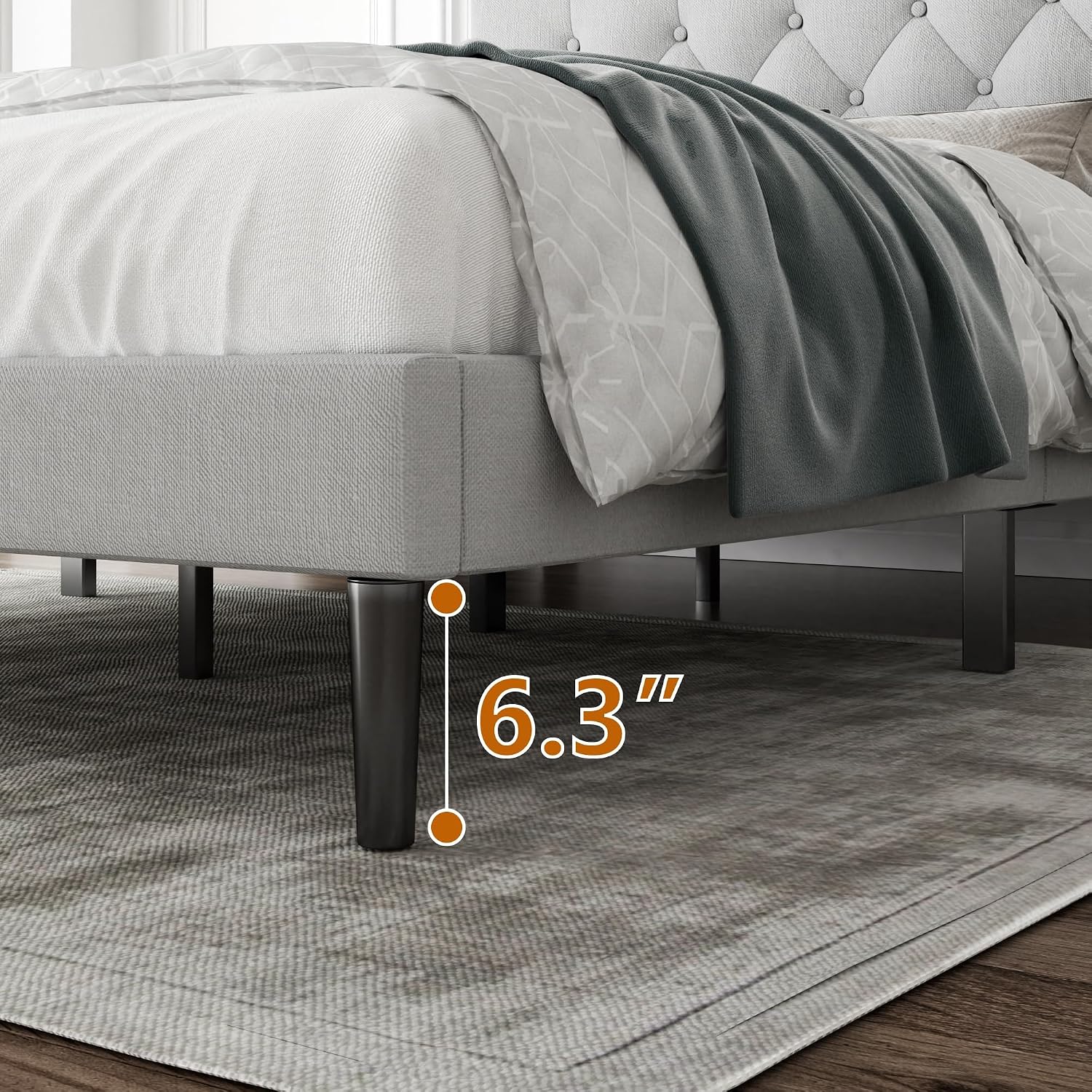 CXVX Queen Size Platform Bed Frame with Upholstered Headboard, Button Tufted Design, Strong Wooden Slats, No Box Spring Needed, Easy Assembly, Noise Free