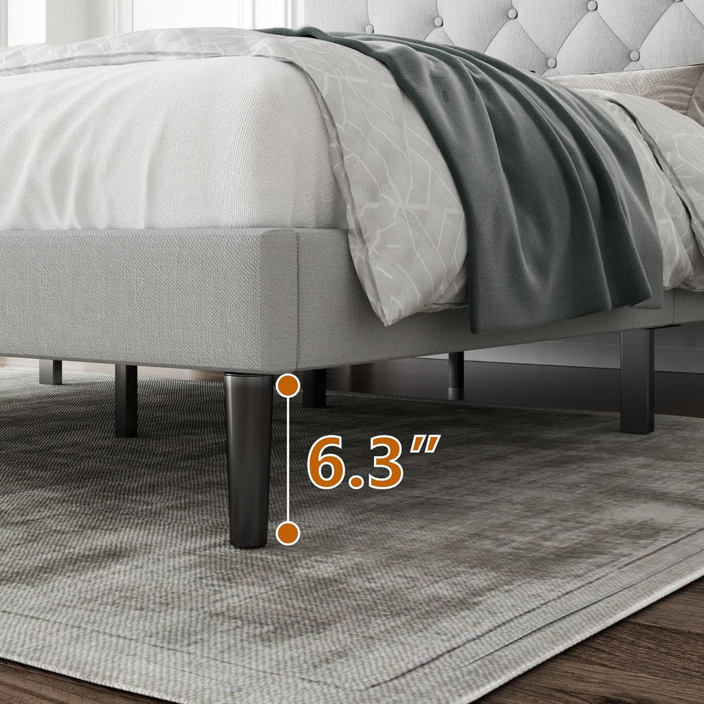 CXVX Twin Size Platform Bed Frame with Upholstered Headboard, Button Tufted Design, Strong Wooden Slats, No Box Spring Needed, Easy Assembly, Noise Free