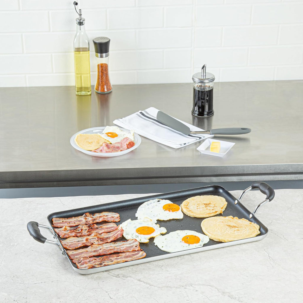 Restaurantware-Met Lux 19 x 11.7 Inch Double Burner Griddles, 10 No-Stick Flat Top Grills - Cool Touch Handles, Compatible With Gas And Electric, Aluminum Griddle Pans, Even-Heating, For Eggs