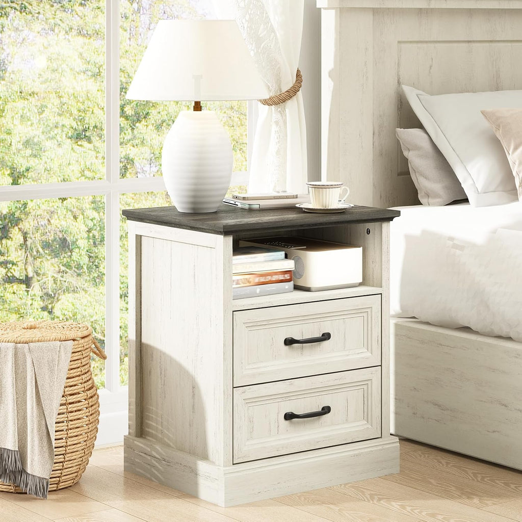 CARPETNAL Farmhouse Dresser and Nightstand Sets for Bedroom, 3 Pcs Bedroom Set, 7 Drawer Dresser & Nightstand Set of 2, Modern Wood Chest of Drawers for Bedroom, Living Room, Entryway, White
