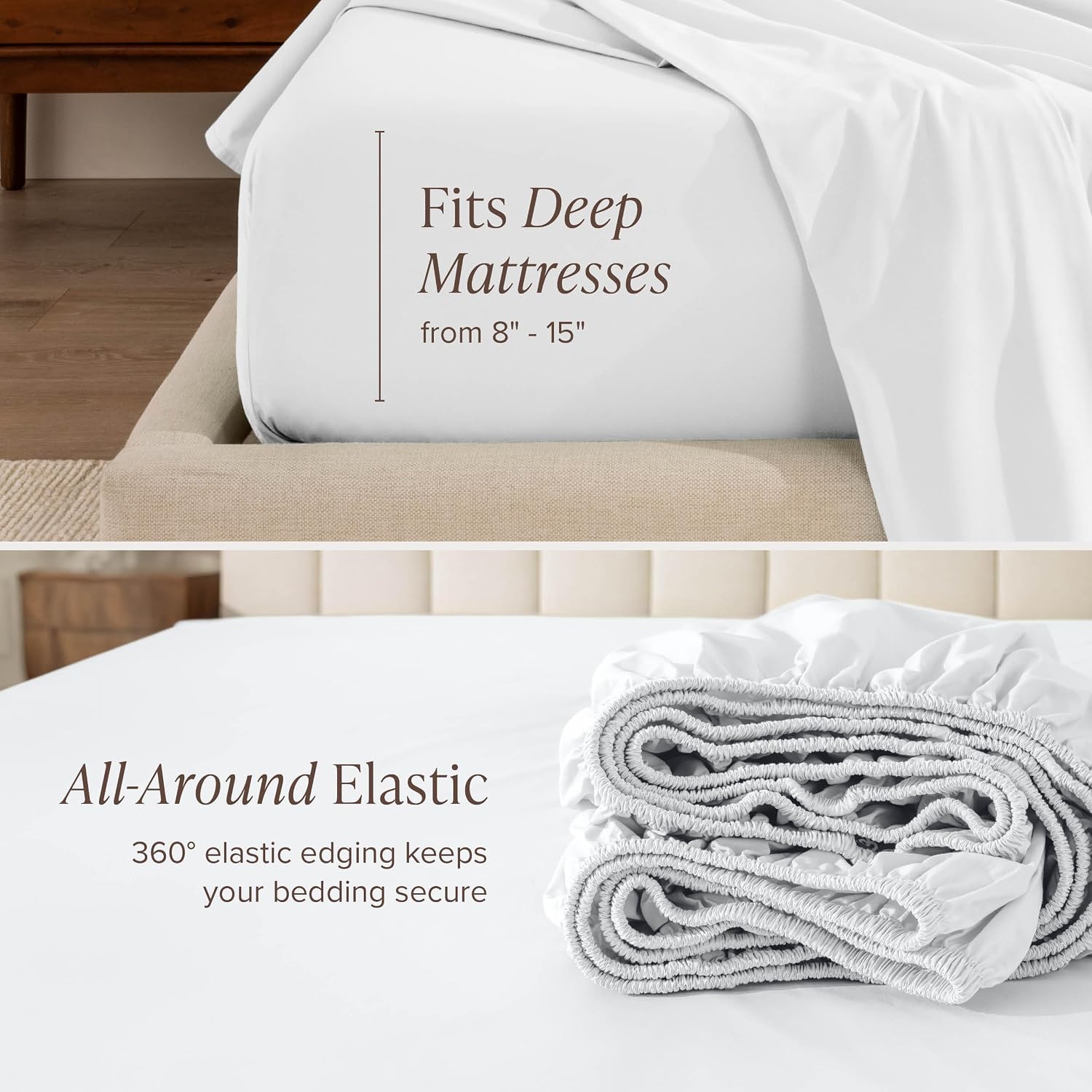 Bare Home 100% Organic Cotton Split King Sheet Set - Crisp Percale Weave - Lightweight & Breathable - Bedding Sheets & Pillowcases (Split King, White)