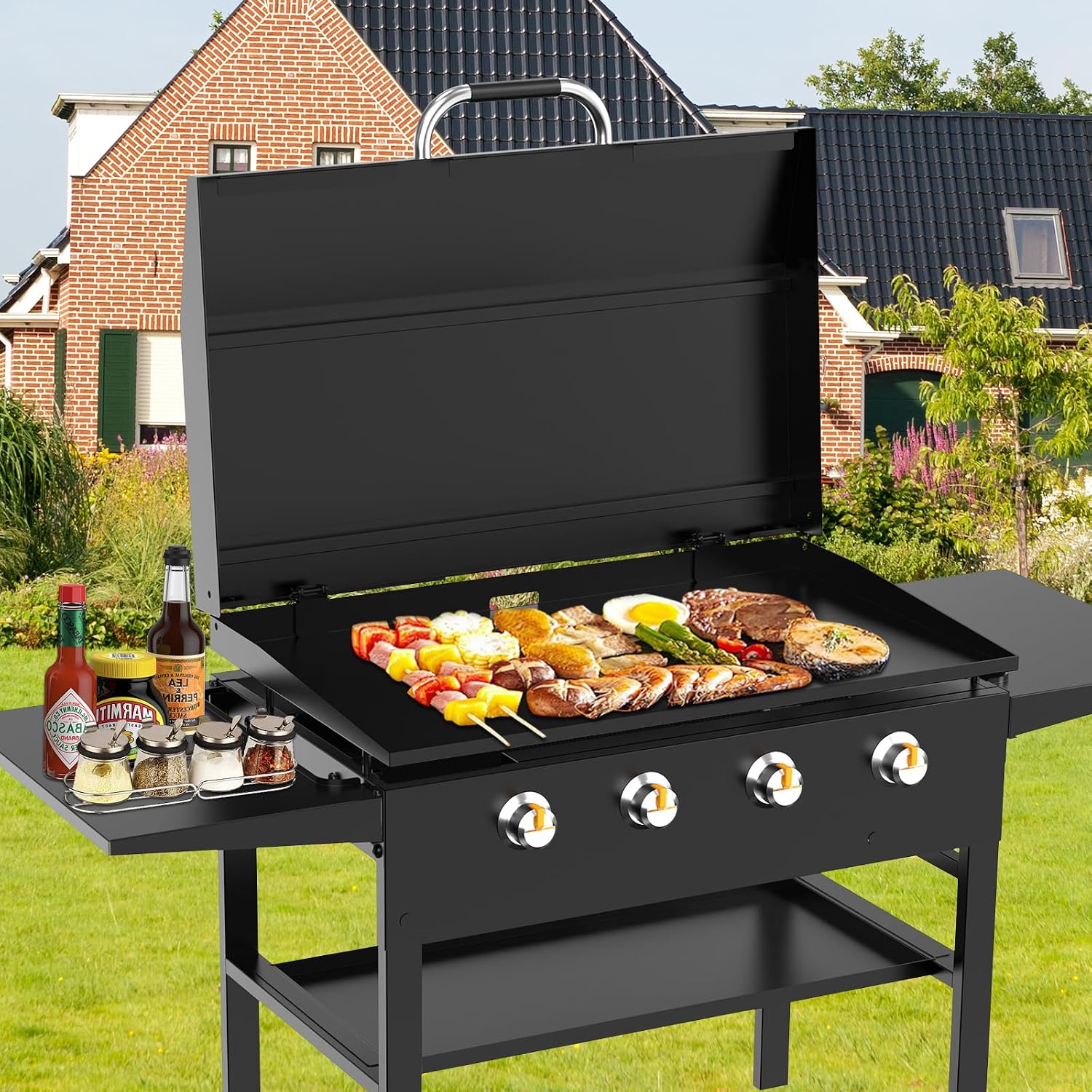 Universal Back Hinged Lid with Durable Handle for 36' Griddles, Griddle Hard Cover Hood for Blackstone 36 Inch 2149 2122 1565 1554 1560 1899 1863 1825 1818 1836 1866 1841 and Other Brand 36' Griddle
