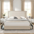 VECELO King Size Upholstered Bed Frame with 4 Storage Drawers, Adjustable Velvet Rivet Decor Headboard, Wooden Slats Platform Support, No Box Spring Needed, Easy Assembly,Beige