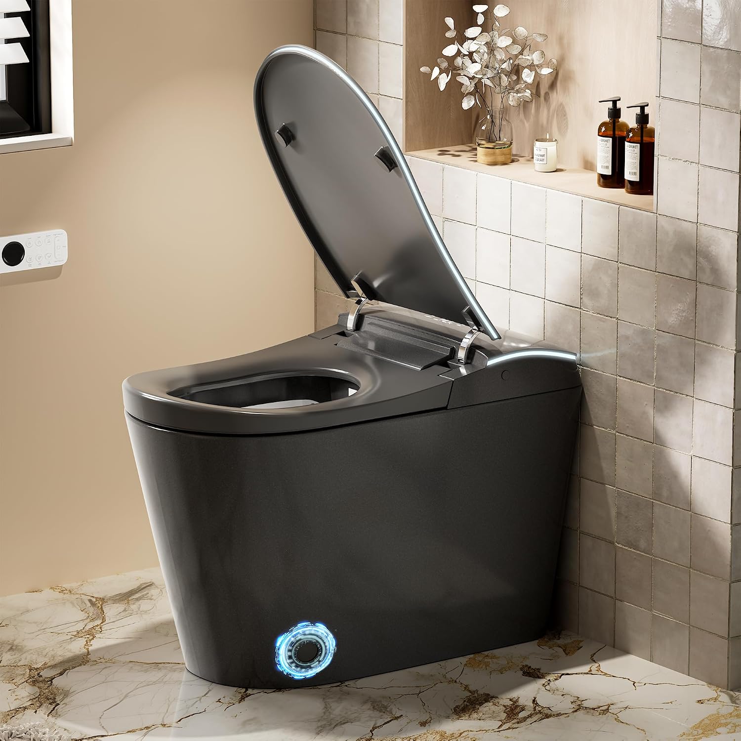 WinZo Smart toilet with bidet built in, Heated Seat,Female Cleaning, Warm Water & Dry Function, Modern Tankless Toilets, ADA Comfort Height Toilet, LED Display, Foot Sensor, 1.28GPF, 1000g MAP Flush