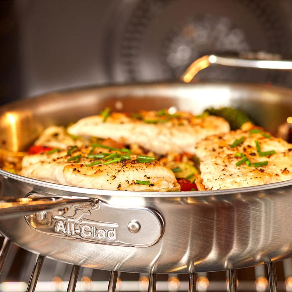All-Clad D5 8 Inch Brushed Stainless Steel Pro Non Stick Frying pan, 5-Ply Stainless Steel Pan, Induction, Oven Broiler Safe 500F Skillet, Professional Cookware, Silver