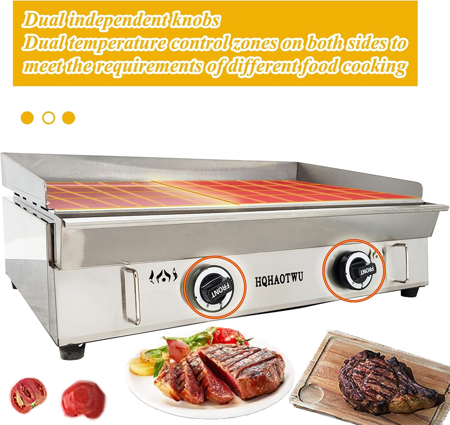LPG Gas Griddle - Camp Countertop Flat Cooking Griddle with Temperature Control - 2800Pa Top Grill Hot Plate Stove - 2 Burner Outdoor Kitchen - Stainless Steel Grill BBQ Plate