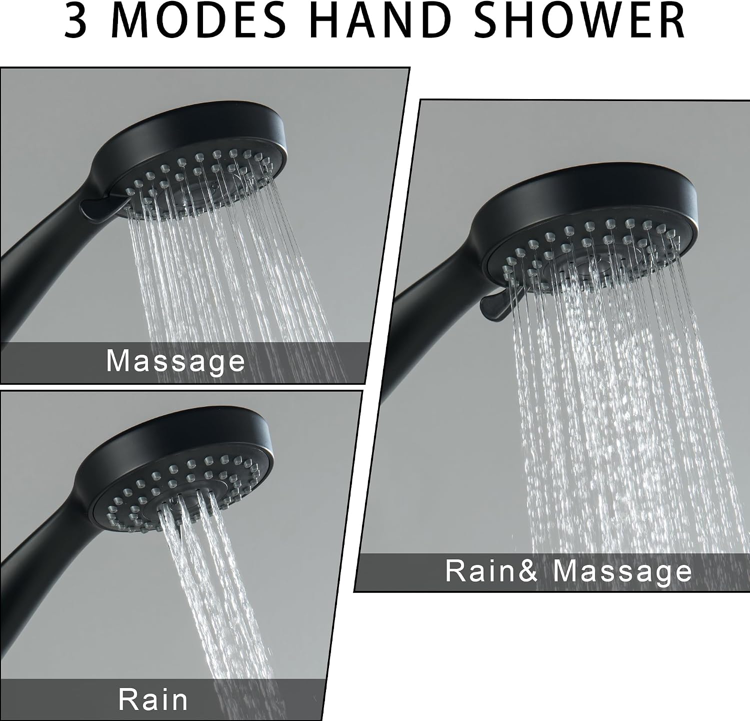 LIWEIKE 3 Handle Tub Shower Faucet, Matte Black Three Handles and Tub Spout Faucet Set Black Shower Faucet 3 Knob Brass Rough-in Valve