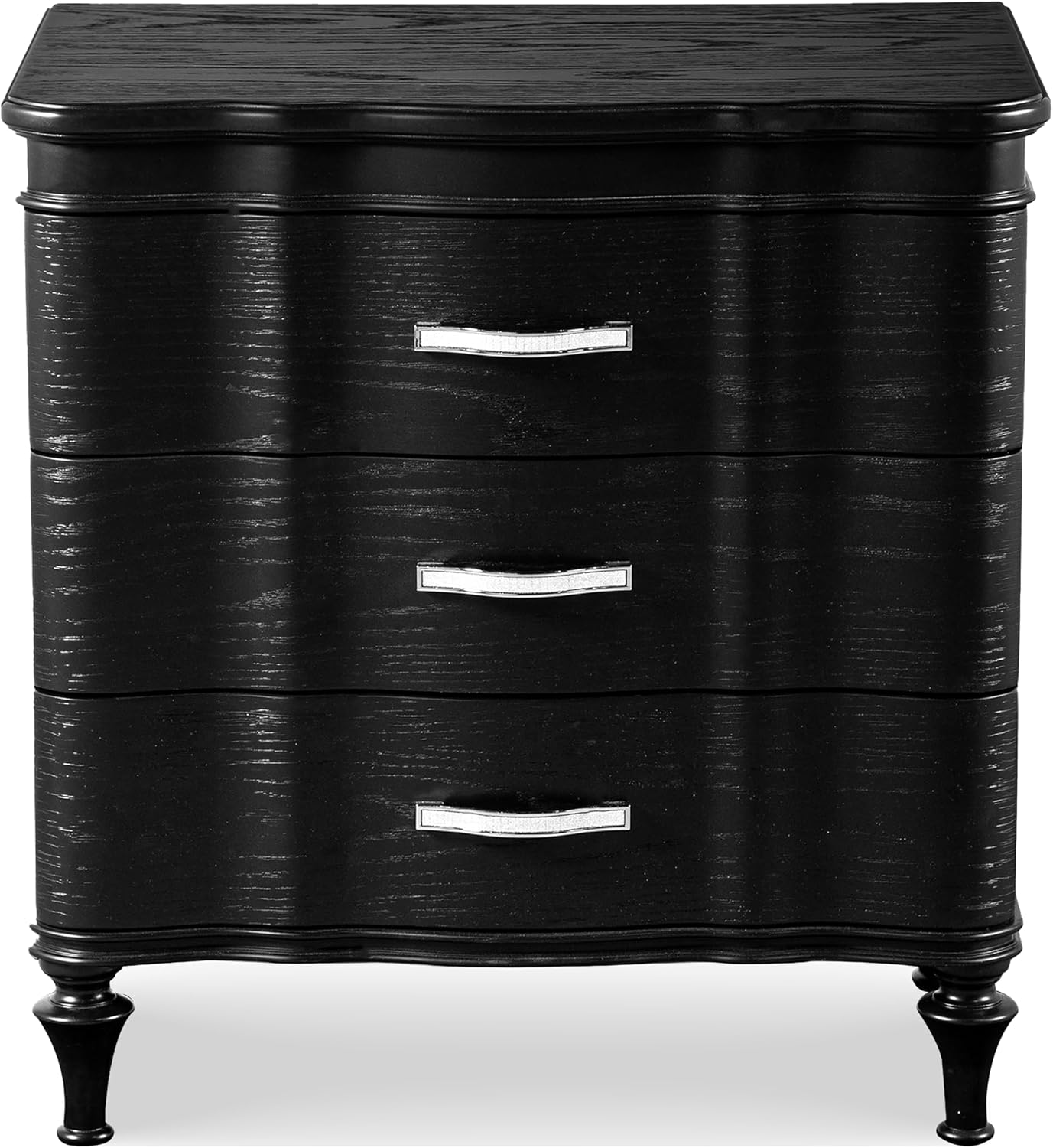 Furniture of America Seabliss Glam Solid Wood 2-Piece Bedroom Set with Padded Headboard Bed, Felt-Lined Top Drawer, Ball-Bearing Glides on Nightstand, Box Spring Needed, Queen, Black