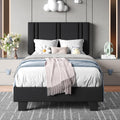 Einhomn Upholstered Twin Size Bed Frame with Linen Fabric Headboard, Strong Wooden Slats Support, Noise Free, No Box Spring Needed, Black