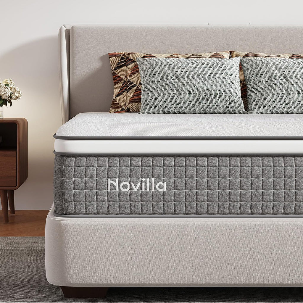 Novilla 12 Inch Twin Hybrid Mattress,Twin Size Mattress for Kids with Pocketed Coils, Gel-Infused Memory Foam & Cool-Touch Nylon Cover for Balanced Support & Spinal Alignment CertiPUR-US Certified