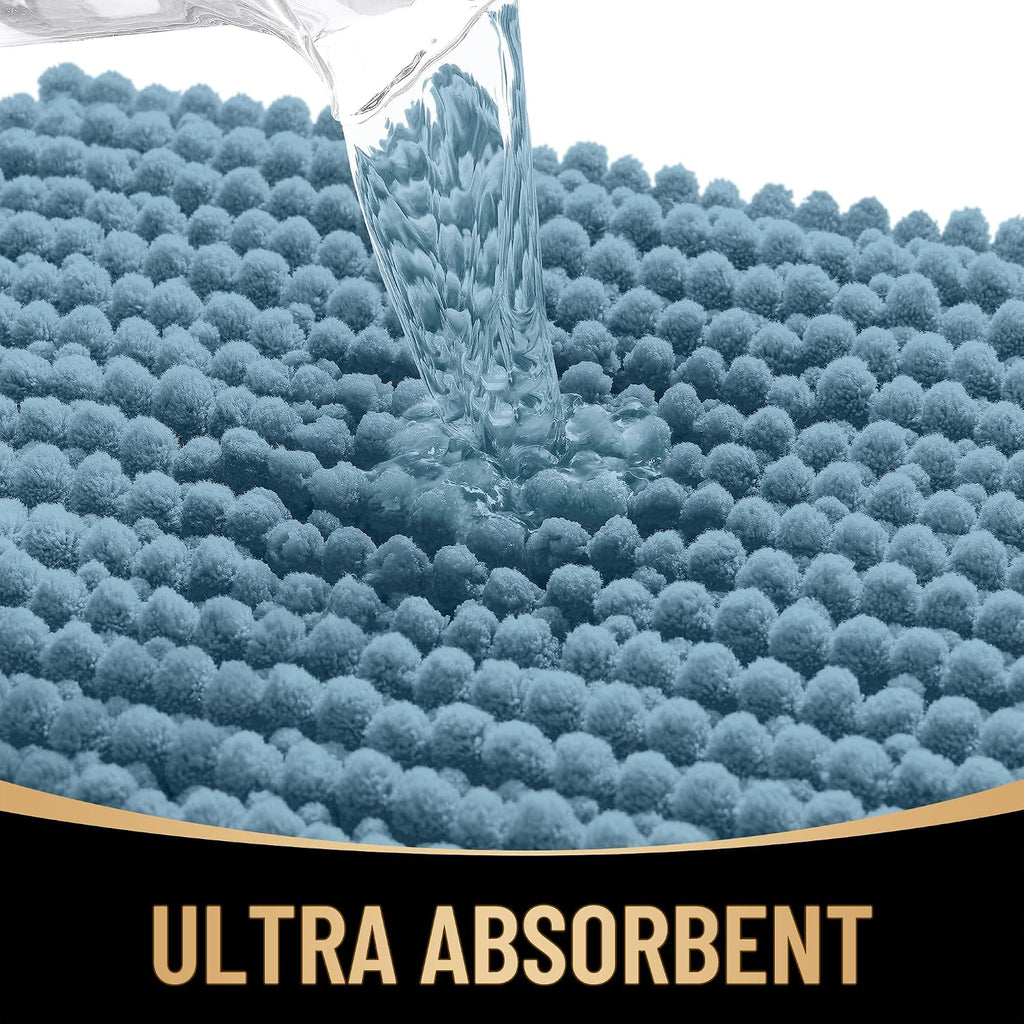 OLANLY Thick Large Bathroom Rugs 70x46, Extra Soft Absorbent Chenille Bath Rugs, Rubber Backing, Machine Wash Dry, Bath Mats for Bathroom Floor, Tub and Shower, Home Decor Accessories, Airy Blue