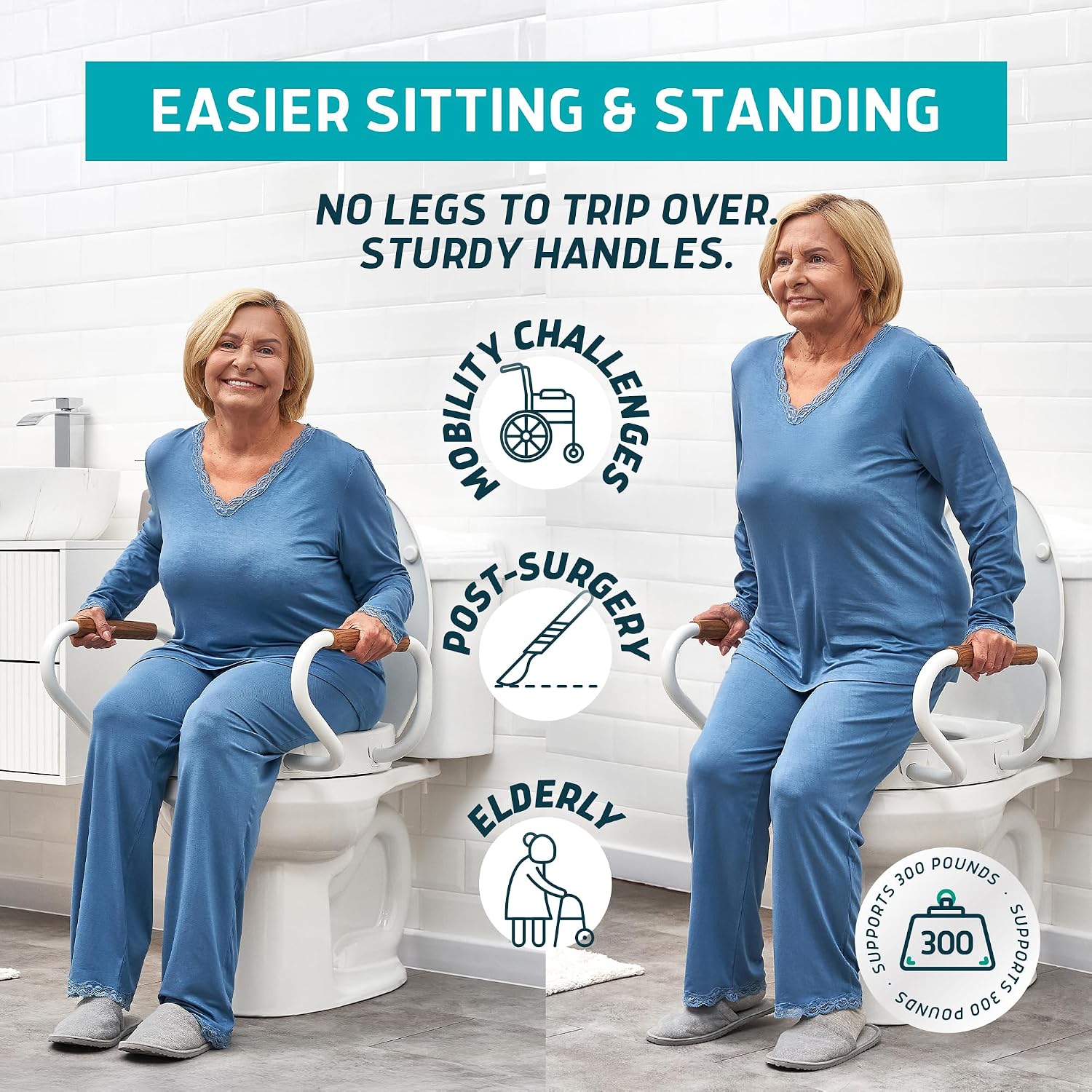 Lunderg Solva Raised Toilet Seat with Handles - Elongated - Easy to Install Toilet Seat Risers for Seniors - Adds 3 Inches & Works like the one you've always used - Elegant design - No Hospital Vibe