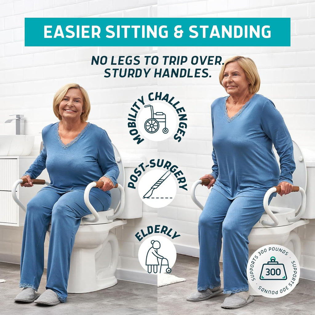 Lunderg Solva Raised Toilet Seat with Handles - Round - Easy to Install Toilet Seat Risers for Seniors - Adds 3 Inches & Works like the one you've always used - Elegant design - No Hospital Vibe
