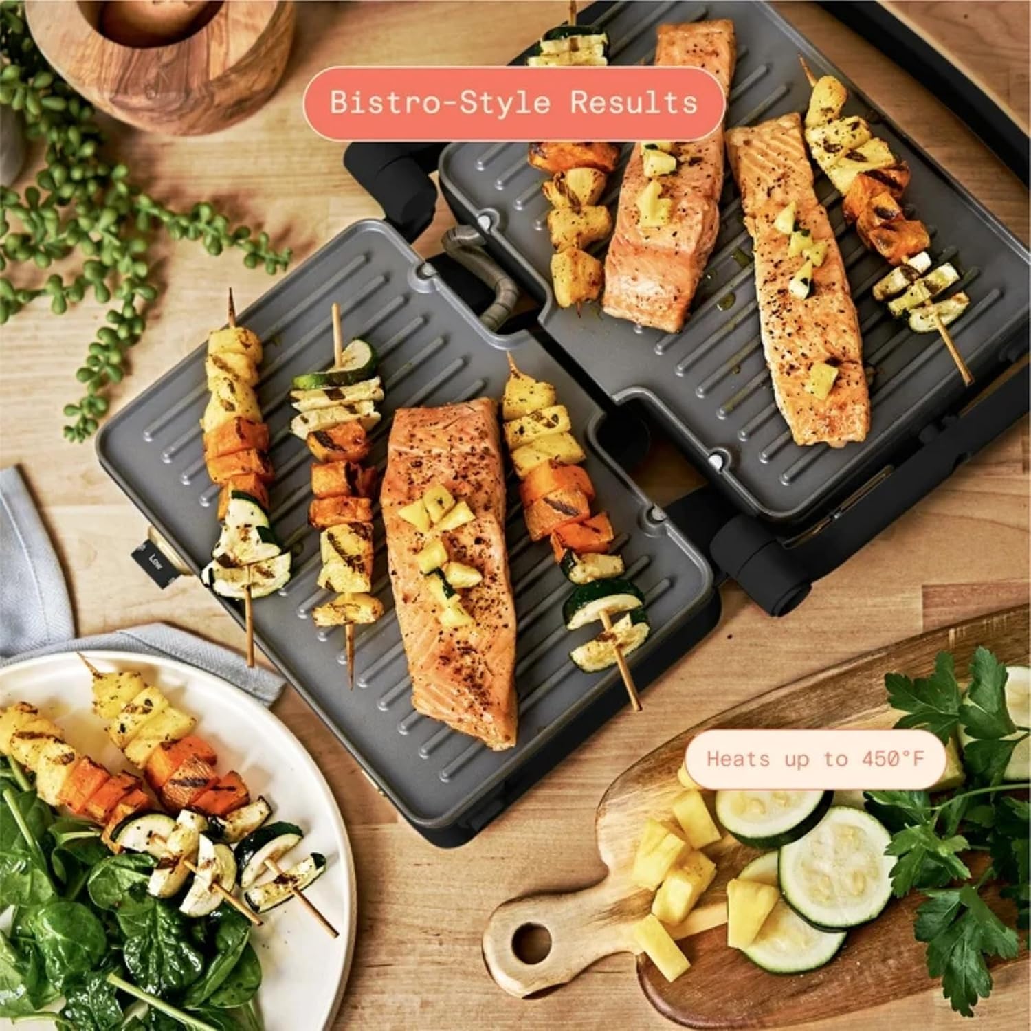 Panini Press Indoor Grill 2-in-1 Electric Contact Grill with Removable Nonstick Plates, 1200W Adjustable Temperature Sandwich Maker (Black Sesame)