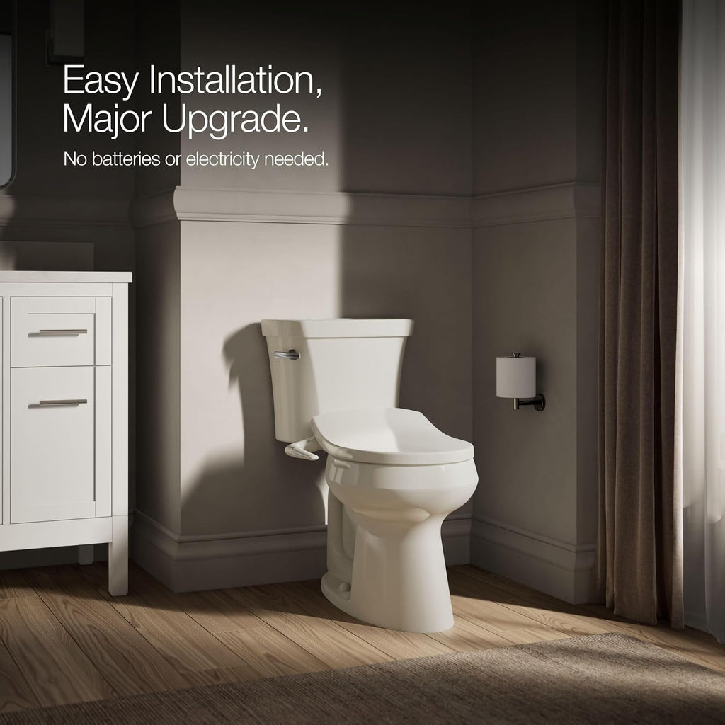 Kohler PureWash M250 Manual Bidet Toilet Seat, Round & Low Profile, Non- Electric, Adjustable Water Pressure, Self Cleaning, Quiet-Close, Easy Installation, Biscuit