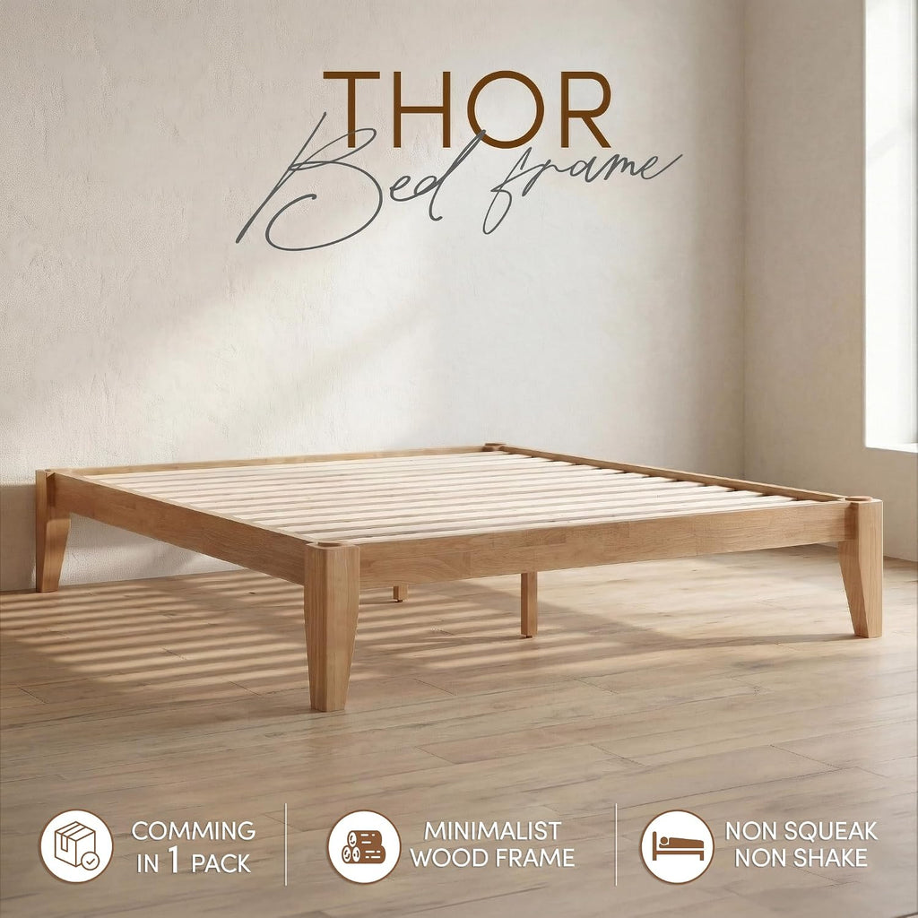 Thor Premium Solid Wood Bed Frame Full, Japanese Joinery Bed Frame with Wood Slat Support, Platform Bed, No Box Spring Needed, Easy Assembly, Minimalist & Modern Style (Light Brown)