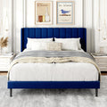 Gruwans Queen Size Bed Frame with Upholstered Wingback Headboard, Easy Assemnly Platform Bed, Wooden Slat Support No Box Spring Needed, Navy Blue