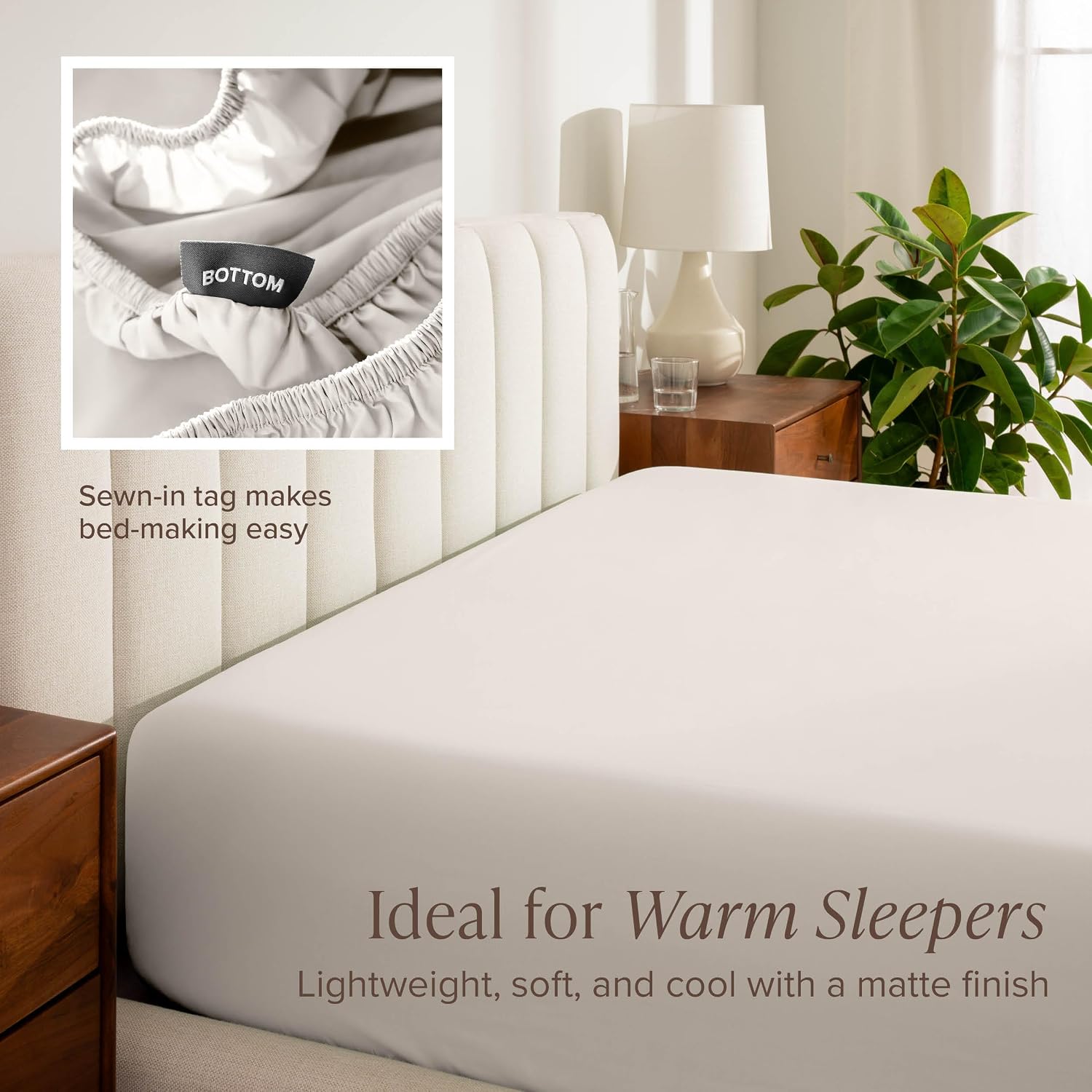 Bare Home 100% Organic Cotton Split King Sheet Set - Crisp Percale Weave - Lightweight & Breathable - Bedding Sheets & Pillowcases (Split King, French Beige)