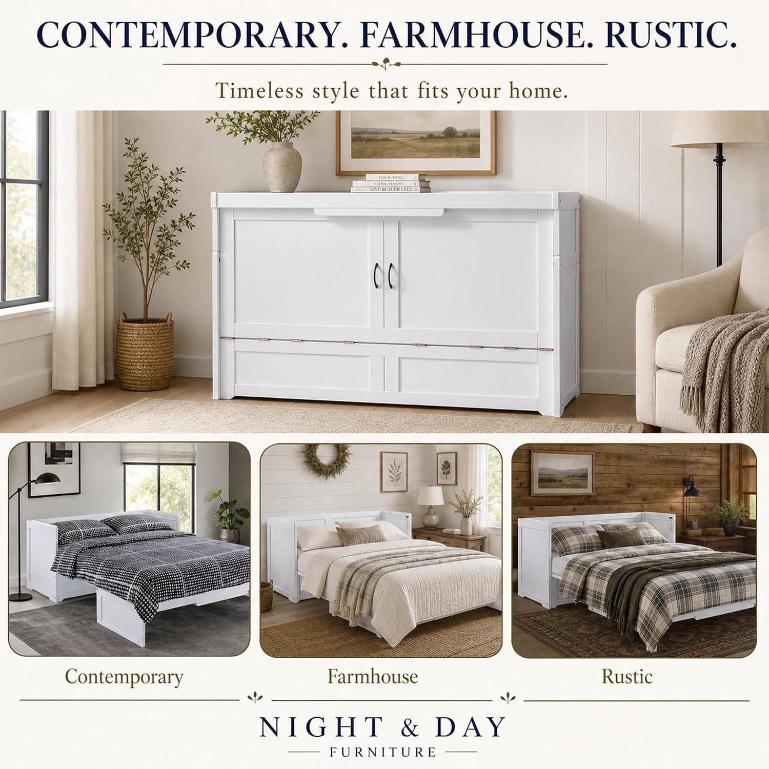 NIGHT & DAY Furniture Murphy Cube Cabinet Bed (White, Queen)