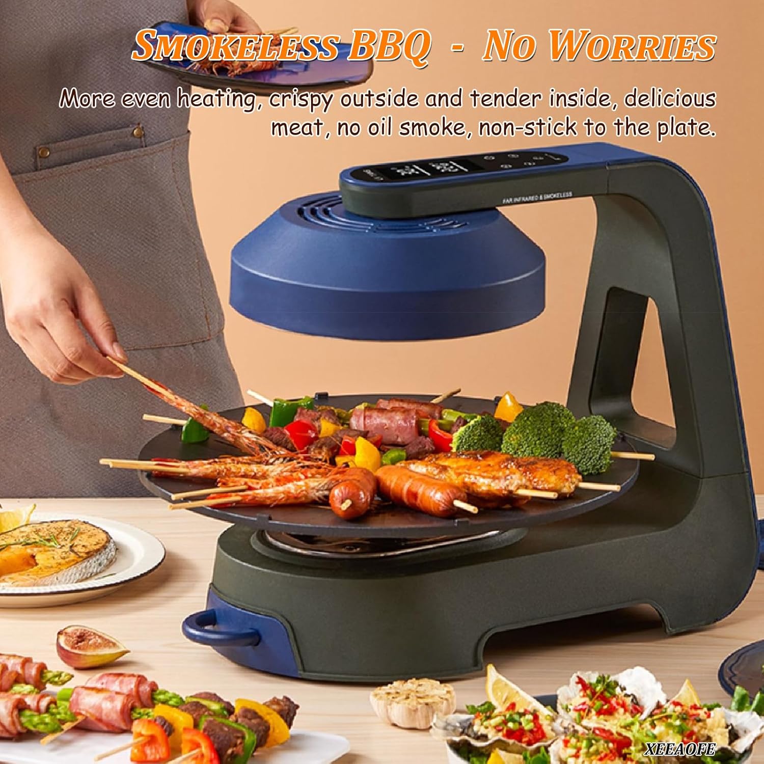 Indoor Smokeless Grill & Griddle, 1390W with Smart Temperature Control and Non-Contact Heating, Larger Grilling Area, Simple-Clean Removable Plates