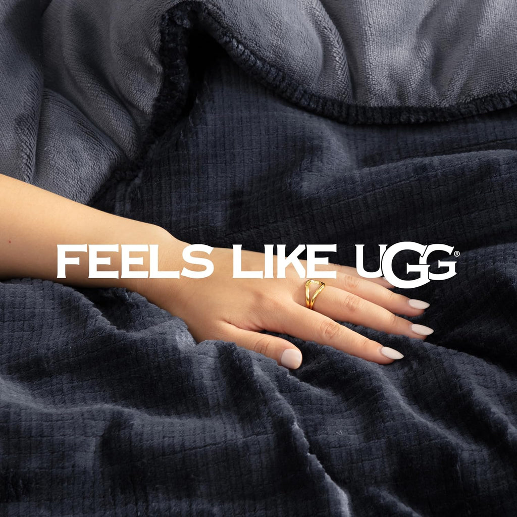 UGG Remina Comforter Set 5 Piece Bed in a Bag with Throw Blanket, Decorative Pillow, Shams, and Reversible Comforter Hypoallergenic Washable Luxury Plush Warm Plush Fluffy Bedding Set, King, Navy Blue
