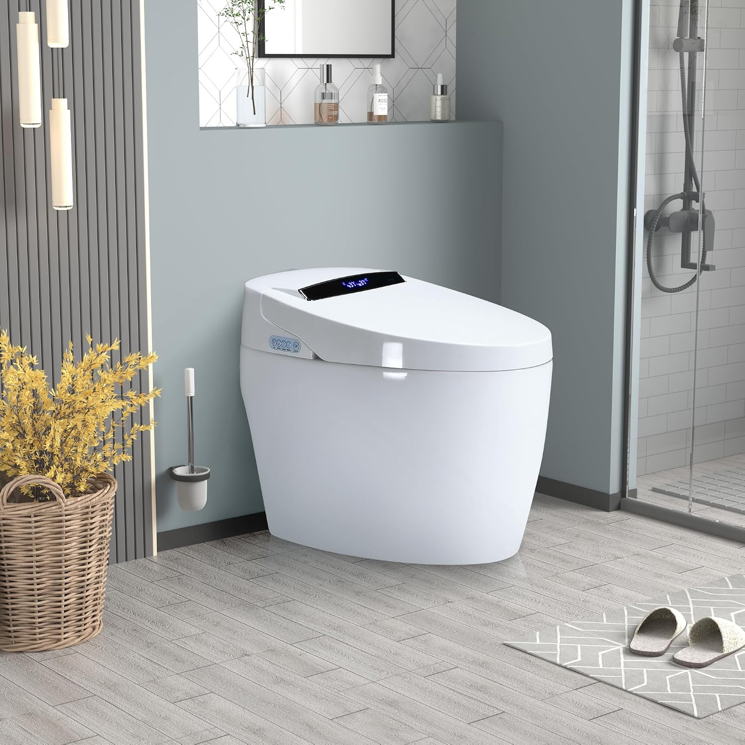 Smart Toilets with Heated Bidet Seat Portable toilet with bidet built Intelligent Toilet Auto Open Close Seat Bidet toilet with Dryer and Warm Water White