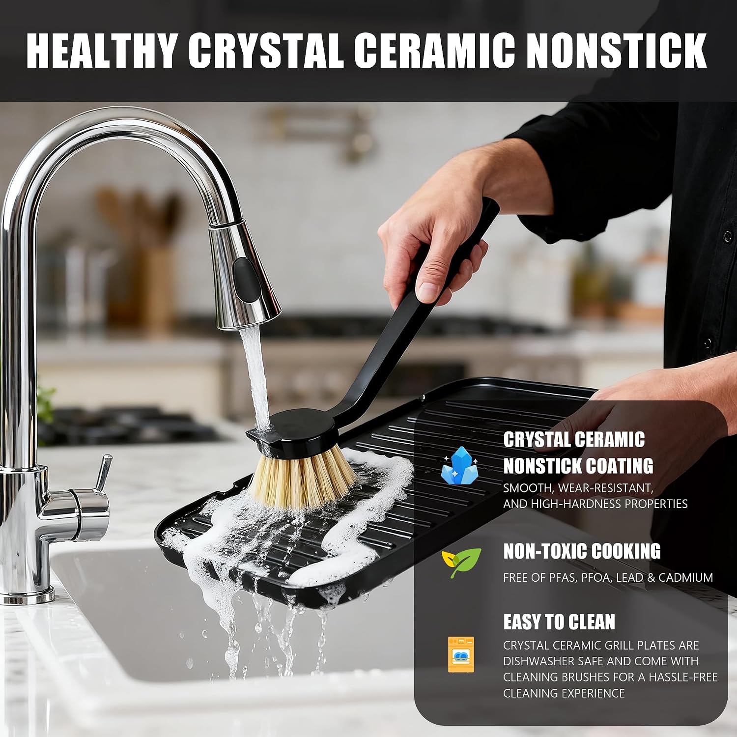 Sous Vide Machines Wi-Fi & 5 in 1 Smokeless Indoor Grill & Griddle with Meat Thermometer, PFAS Free Ceramic Nonstick