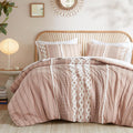 INK+IVY Comforter for King Size Bed, Chenille Tufted, Breathable Cotton Comforter Set King, All Season Modern Boho Comforter with Farmhouse Bedding Flare, 2 Matching Shams, King Blush 3 Piece