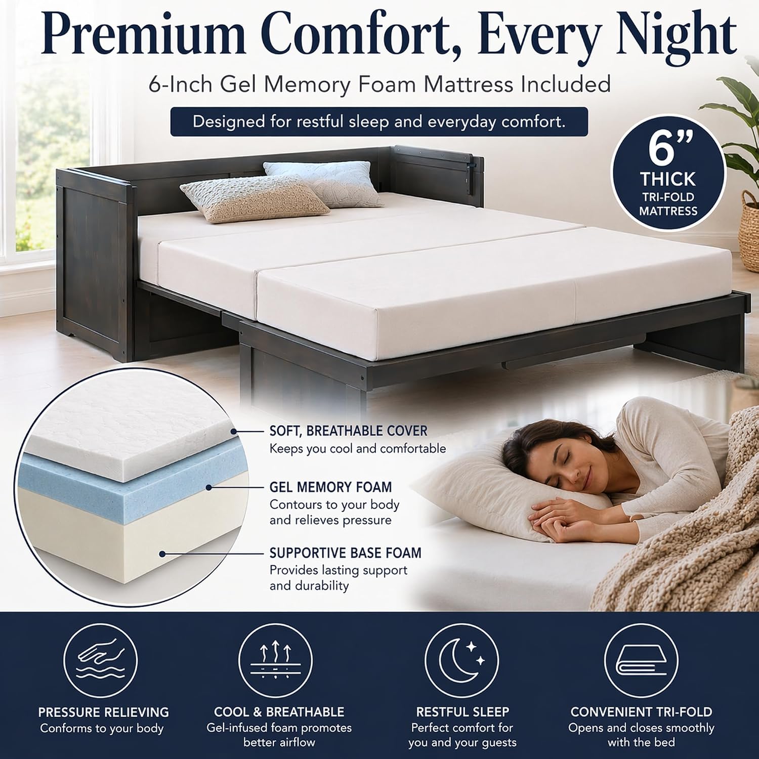 NIGHT & DAY Furniture Murphy Cube Cabinet Bed (Stonewash, Queen)