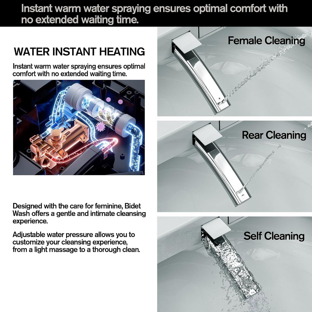 Toilet Bidet Seat, Elongated Toilet Seat Bidet with Dryer and Warm Water, Electronic Heated Toilet Seat Temperature Adjustable, Front and Rear Oscillation Cleaning, Remote Control
