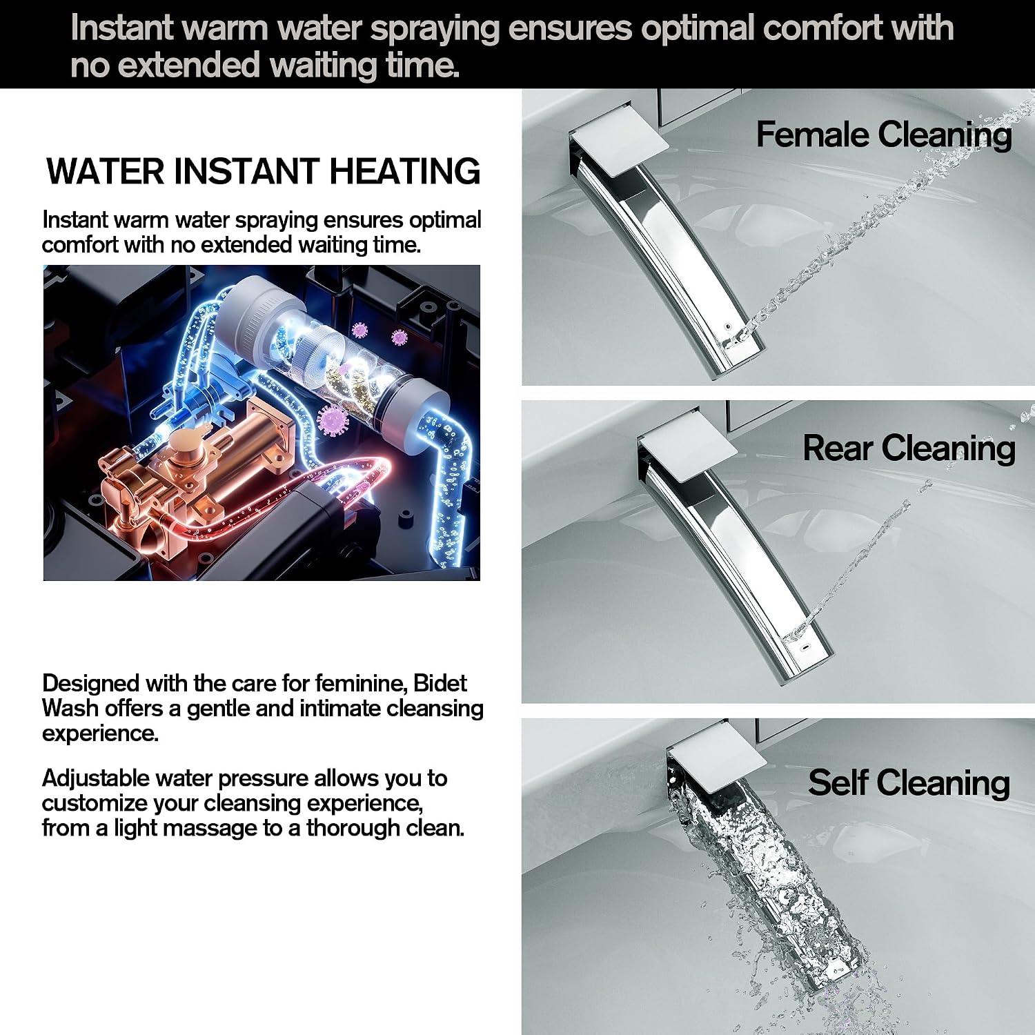 Toilet Bidet Seat, Elongated Toilet Seat Bidet with Dryer and Warm Water, Electronic Heated Toilet Seat Temperature Adjustable, Front and Rear Oscillation Cleaning, Remote Control